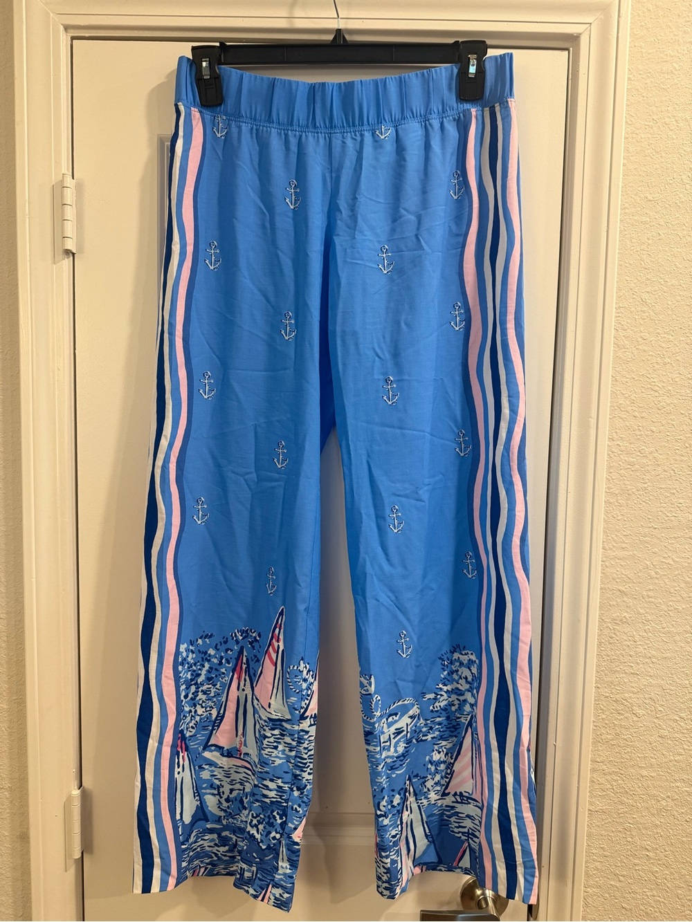 NWT Lilly Pulitzer Lunar Blue Elastic-Waist Pants Bal Harbour Palazzo Sz M